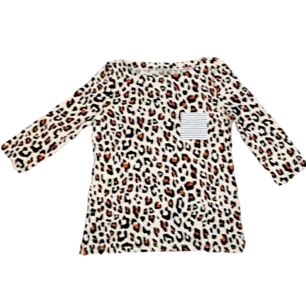 EC LOFT OUTLET LEOPARD PRINT BOATNECK SHIRT WITH STRIPED POCKET SZ.L